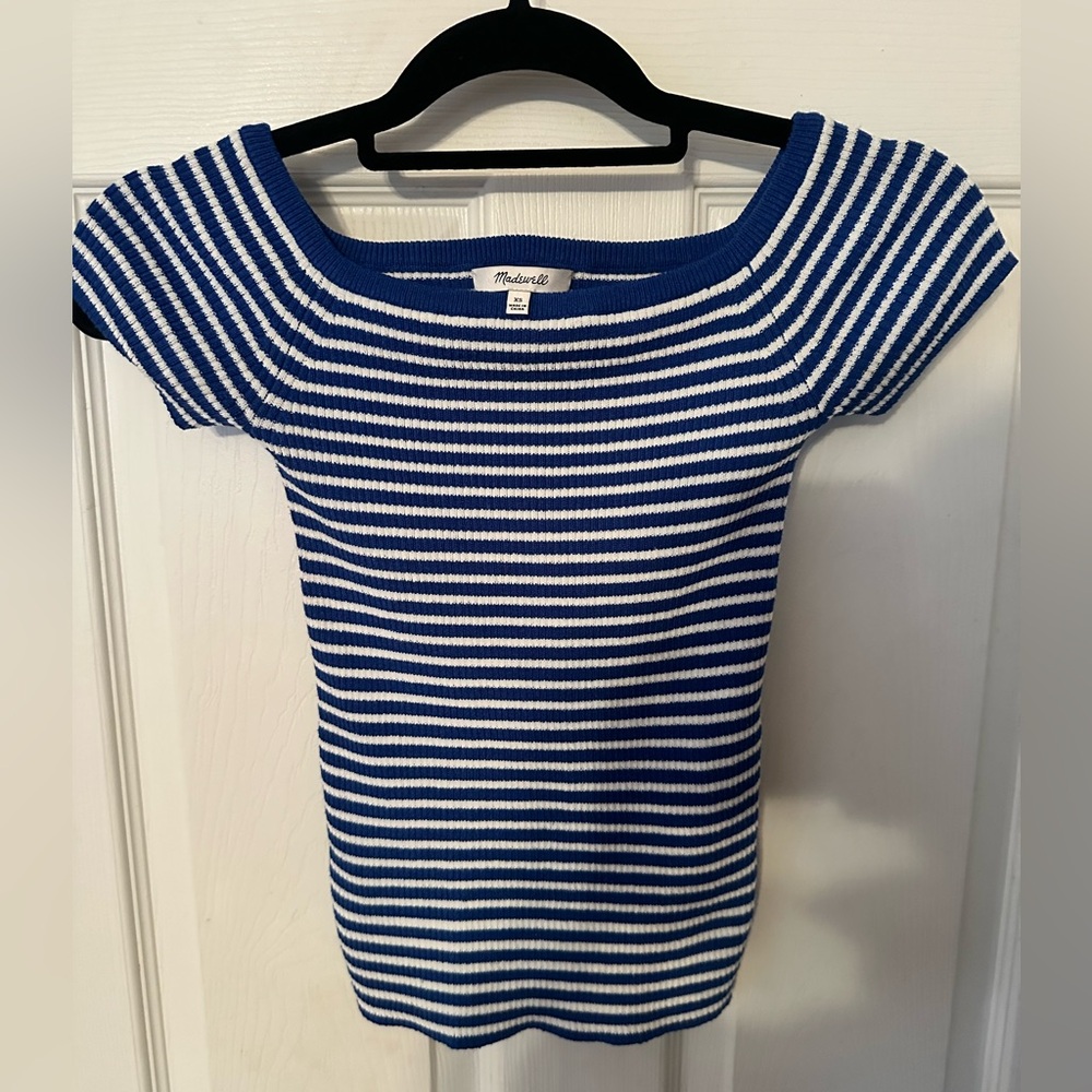 Madewell Blue and White Striped Knit Ribbed Top size XS